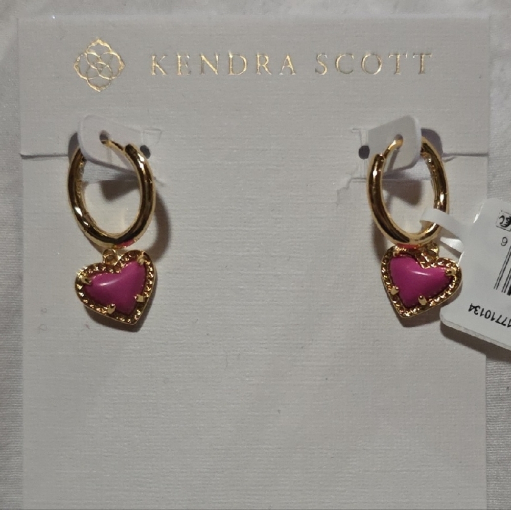 Kendra Scott Gold Hoops with Pink Heart Charms